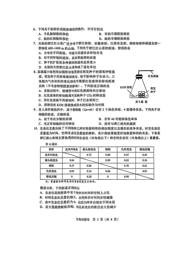 2024届浙江省温州二模高三生物试题第2页