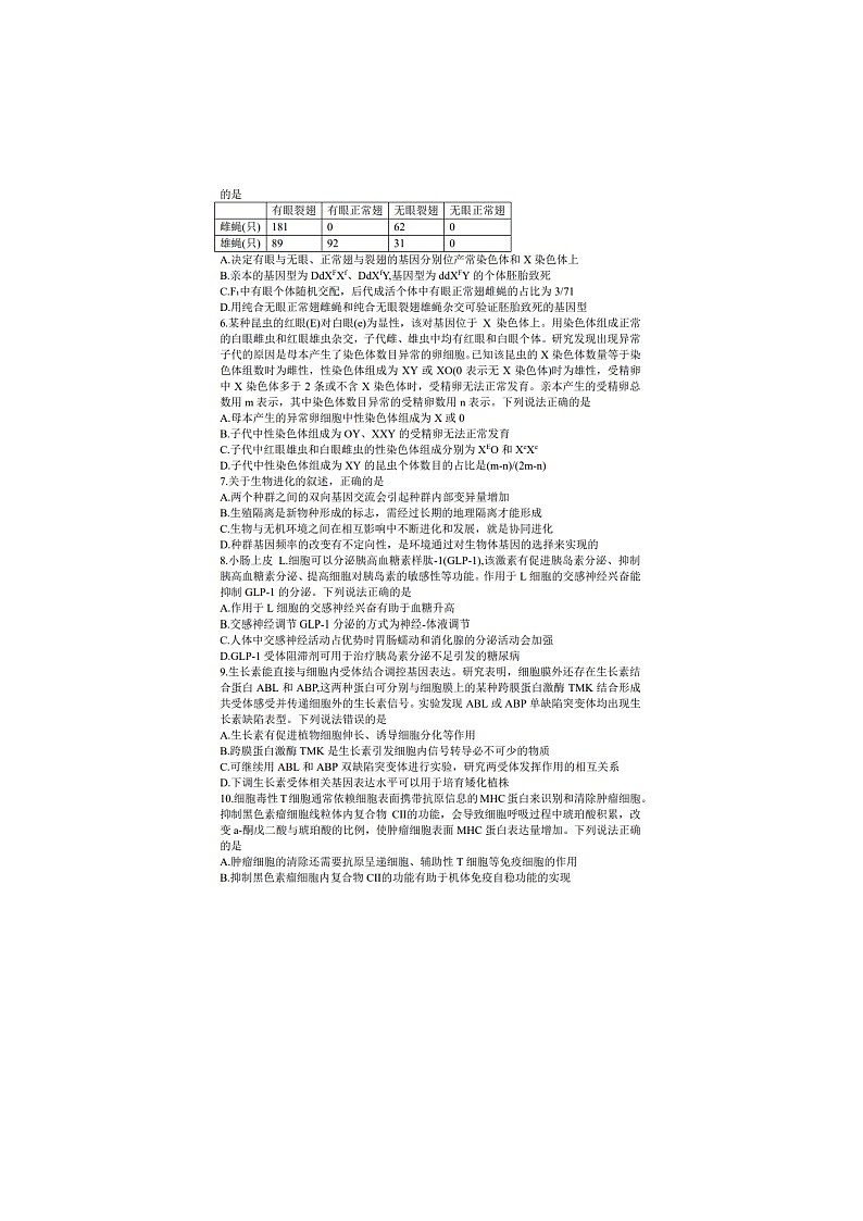2024届山东烟台高三一模生物试题02