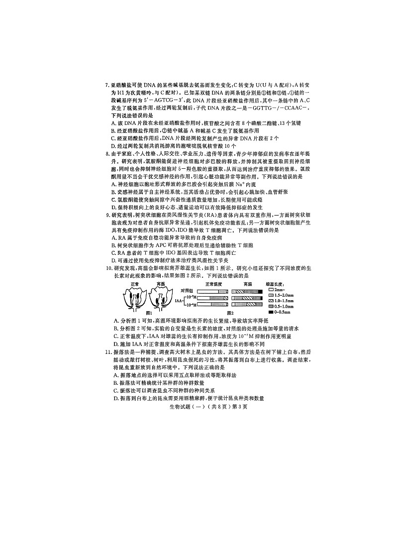 2024届山东聊城高三一模生物试题03