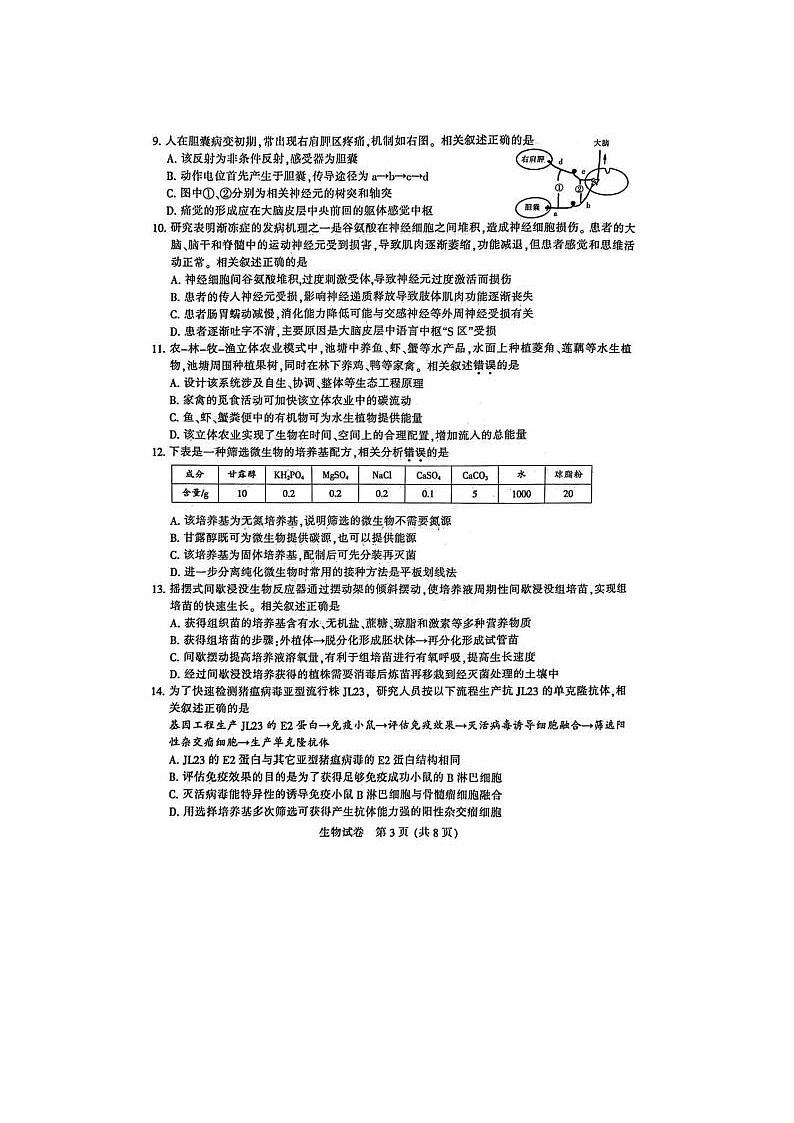 2024届江苏省南通市高三第二次模拟考试生物试题03