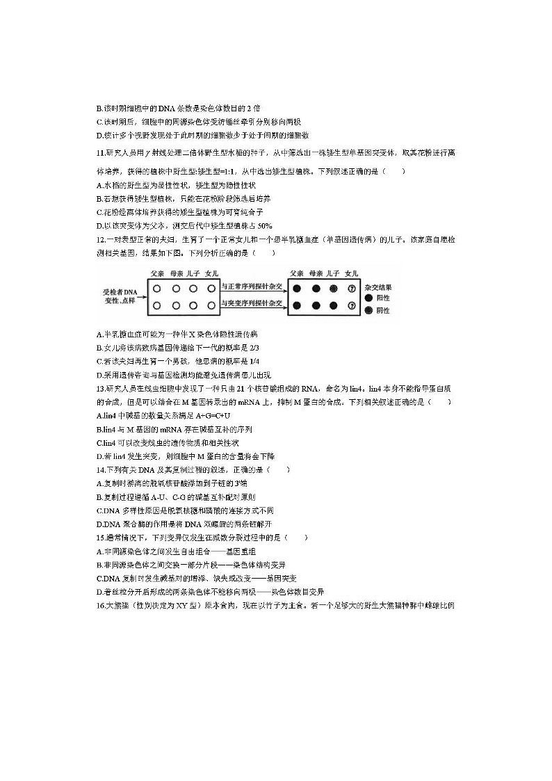2024届山西省太原市高三上学期生物期末试题03