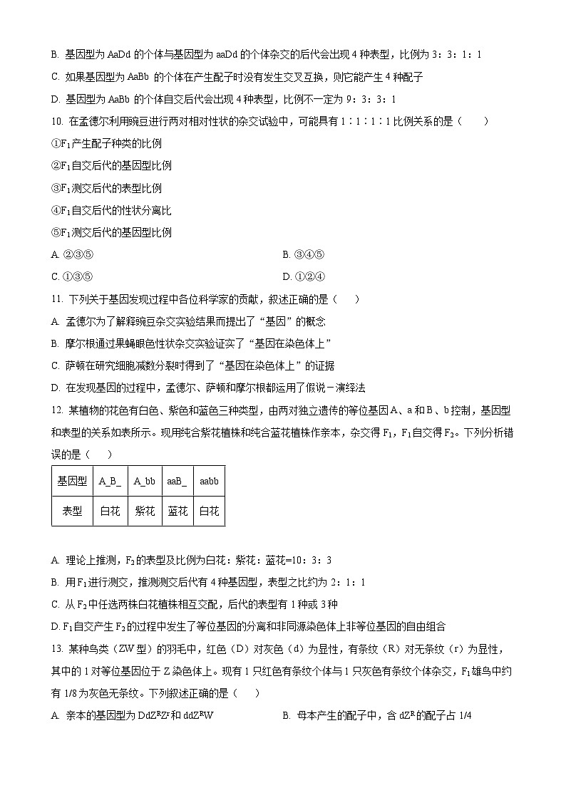 河南省郑州市十校2023-2024学年高一下学期期中联考生物试卷（原卷版+解析版）03