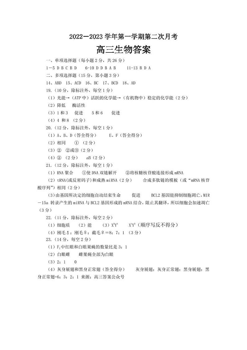2023年河北省高三上学期11月联考生物试题01