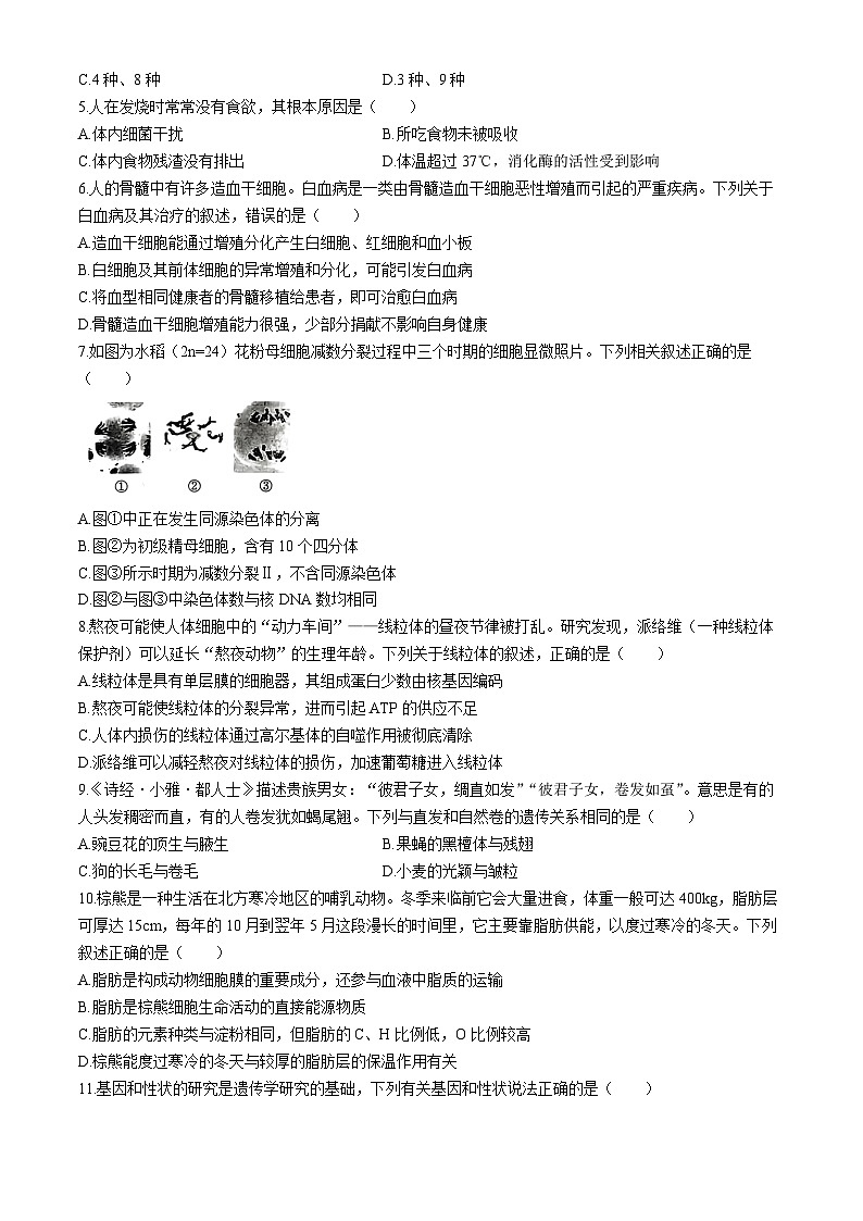 广东省茂名市化州市2023-2024学年高一下学期期中考试生物试题(无答案)第2页