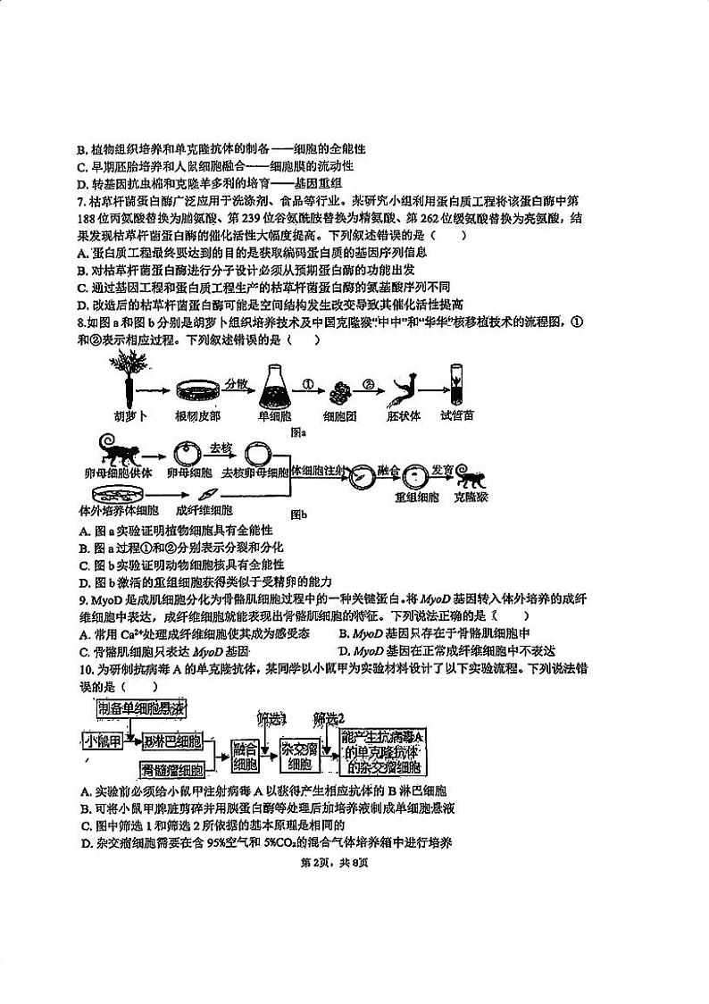 天津市河东区2023-2024学年高二下学期期中生物试卷第2页
