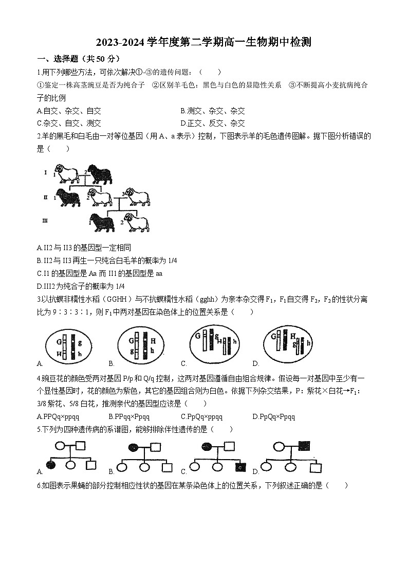 天津市南开区第四十三中学2023-2024学年高一下学期期中考试生物试题(无答案)第1页