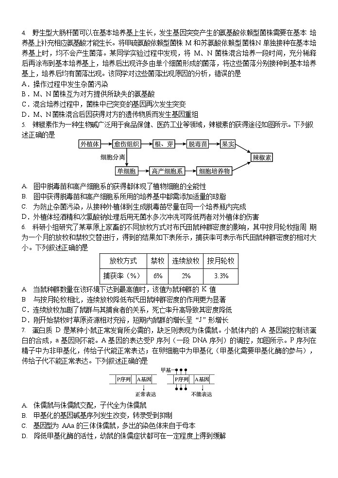 浙江省浙东北（ZDB）联盟2023-2024学年高二下学期期中联考生物试题02