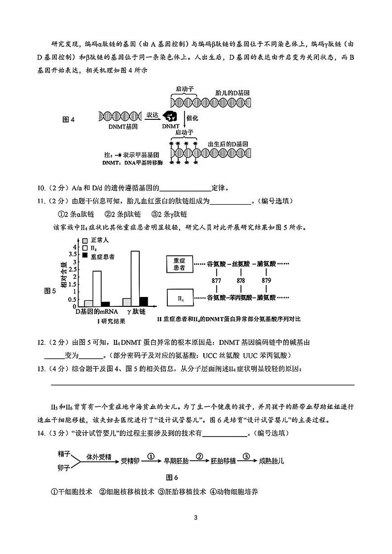 2024届上海市浦东新区部分学校高三下学期三模考试生物试卷03