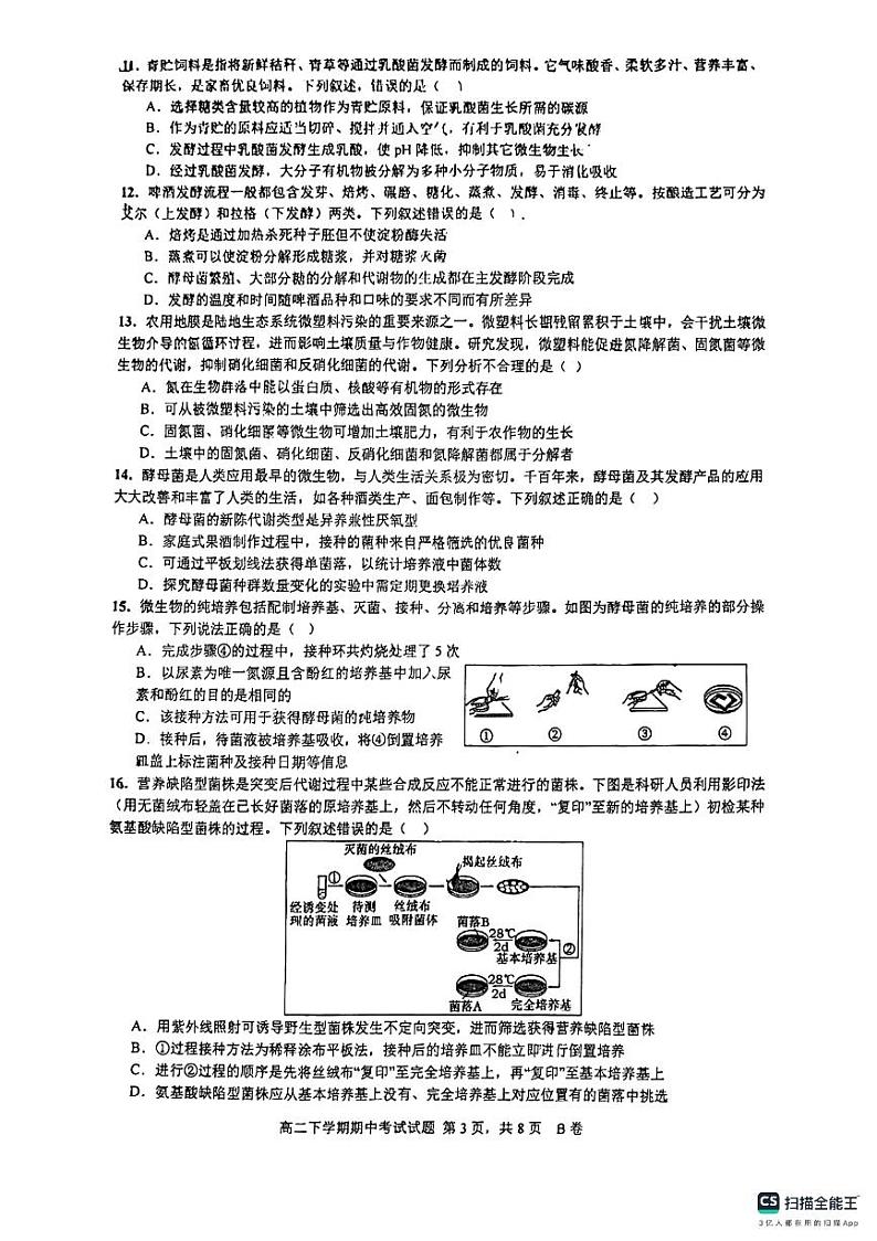 广东省深圳市深圳中学2023-2024学年高二下学期期中考试生物试题03