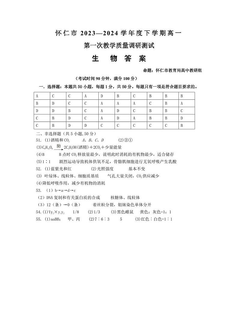 山西省朔州市怀仁市2023-2024学年高一下学期5月期中生物试题01