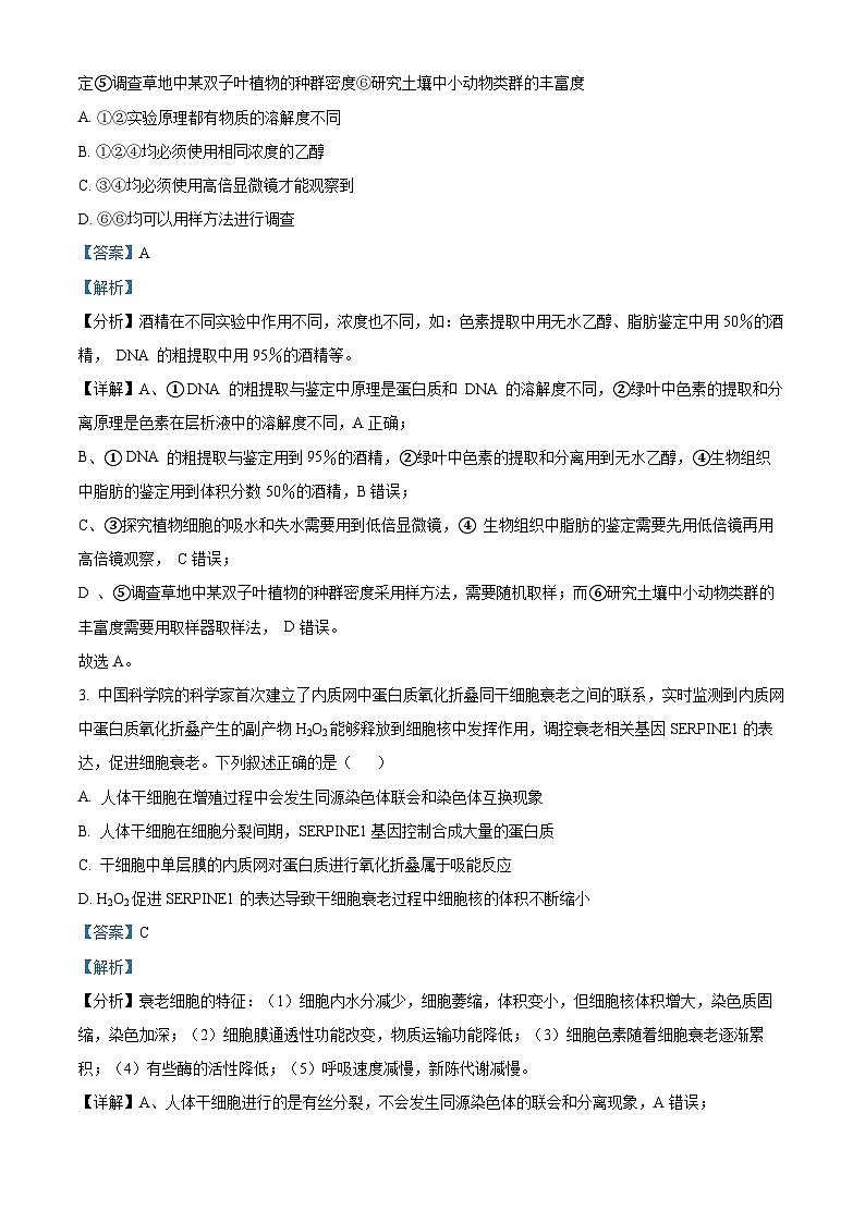 天津市河西区2023-2024学年高三二模考试生物试题（原卷版+解析版）02