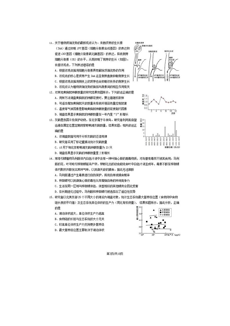 2024届北京延庆区高二上学期生物期末试题第3页