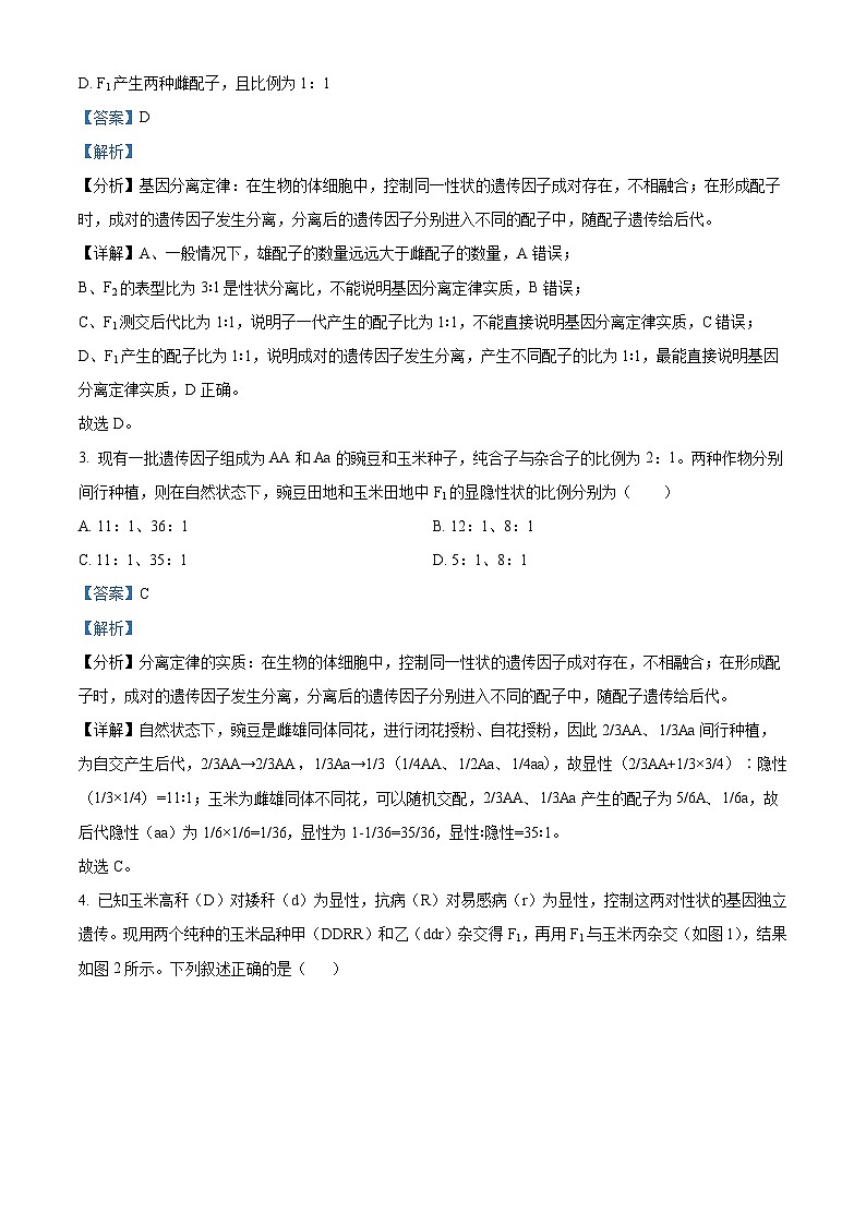 河北省保定市六校联考2023-2024学年高一下学期期中生物试题（解析版）第2页