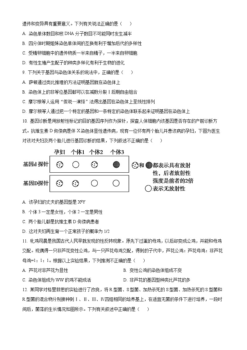 河北省保定市六校联考2023-2024学年高一下学期期中生物试题（原卷版）第3页