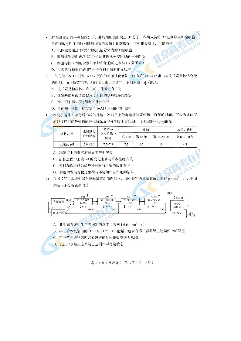 2024届北京海淀区高三上学期生物期末试题第3页