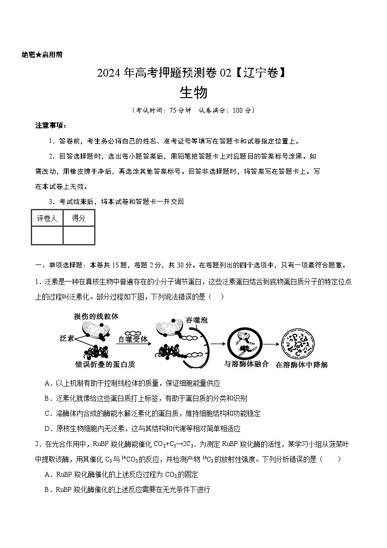 2024年高考押题预测卷—生物（辽宁卷02）（考试版）第1页
