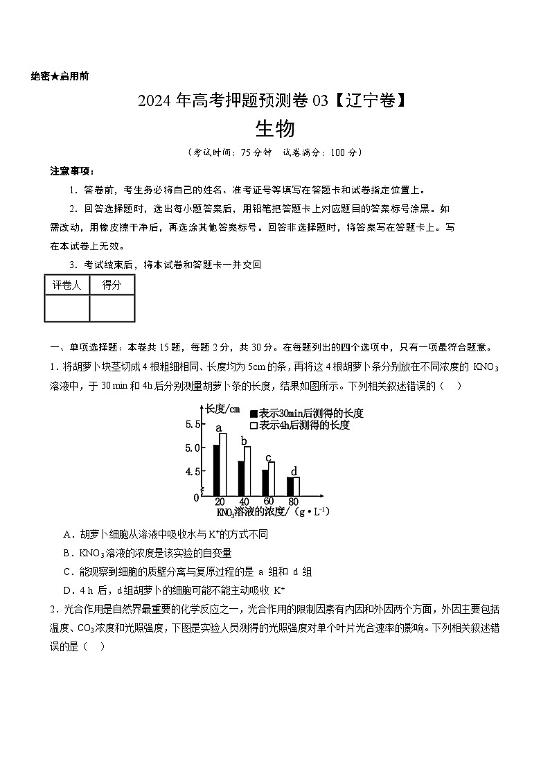 2024年高考押题预测卷—生物（辽宁卷03）（考试版）01