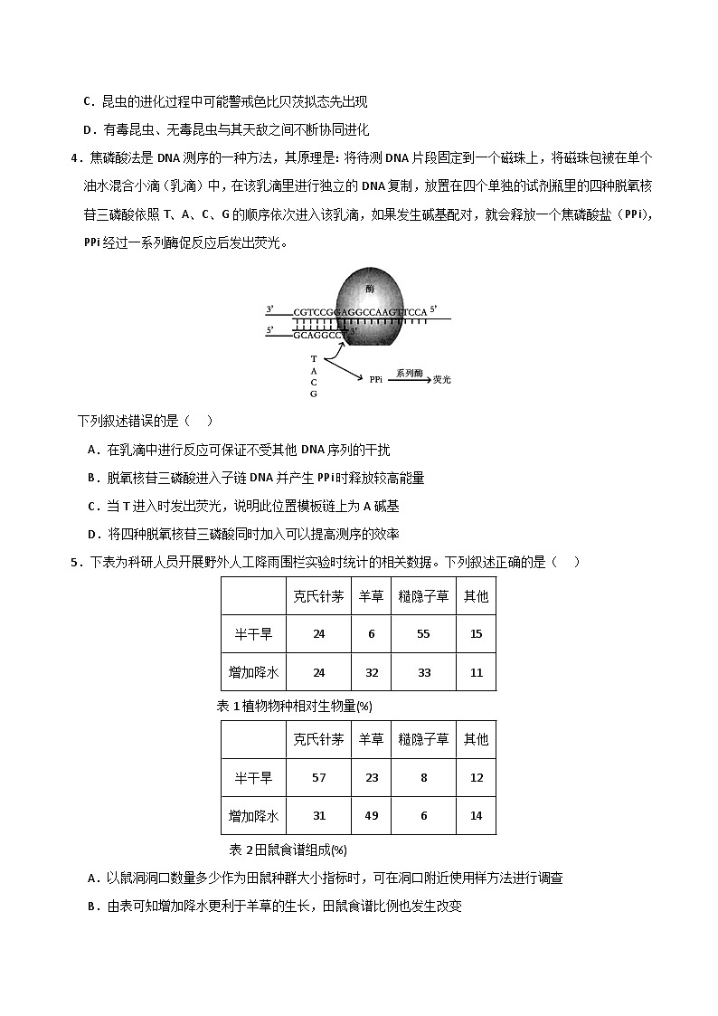 2024年高考押题预测卷—生物（浙江卷01）（考试版）02