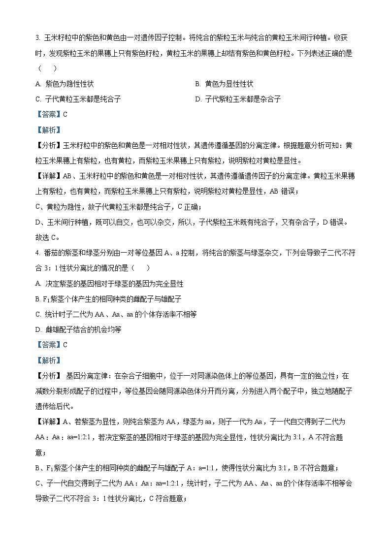 广东省东莞市麻涌中学2023-2024学年高一下学期4月月考生物试题（原卷版+解析版）02