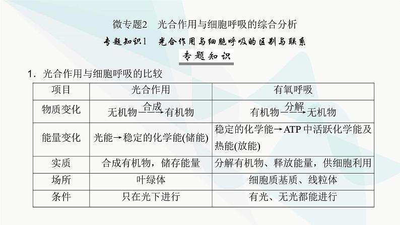 高考生物复习必修一第三单元微专题二光合作用与细胞呼吸的综合分析课件02