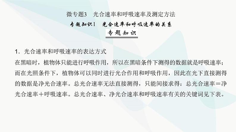 高考生物复习必修一第三单元微专题三光合速率和呼吸速率及测定方法课件02