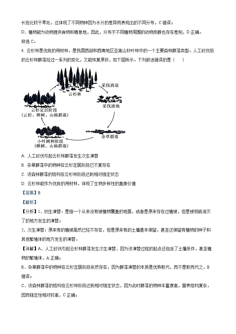 安徽省安徽卓越县中联盟2023-2024学年高二下学期4月期中生物试题（解析版）第3页