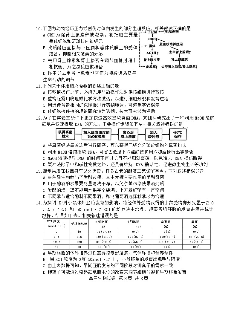 2024届江苏省苏锡常镇四市高三下学期5月教学情况调研(二) 生物试题03