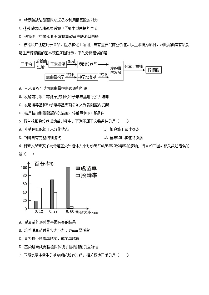 北京市十一学校2023-2024学年高二下学期期中考试生物试题（原卷版+解析版）02