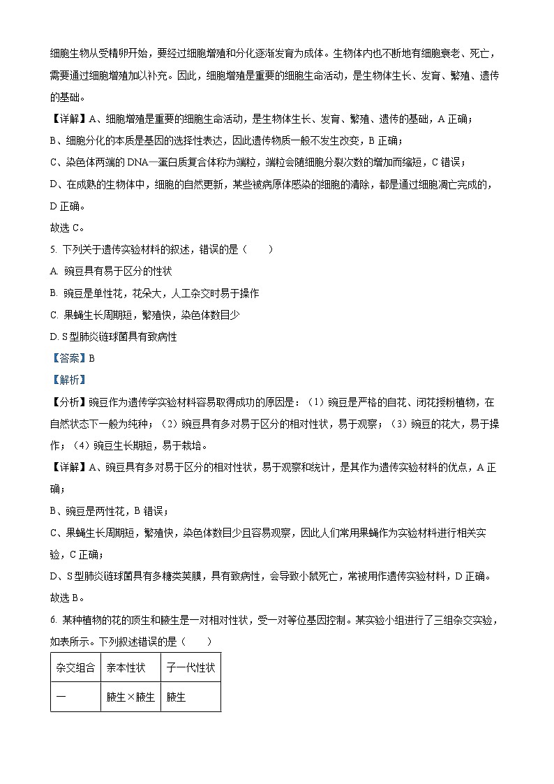 广东省梅州市兴宁市第一中学2023-2024学年高一下学期期中考试生物试题（原卷版+解析版）03