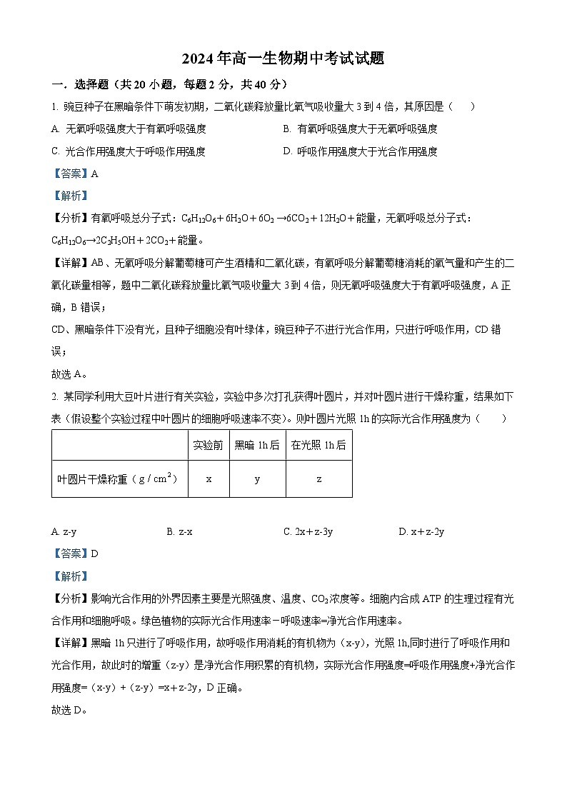 湖南省岳阳市岳阳县第一中学2023-2024学年高一下学期4月期中考试生物试卷（Word版附解析）01