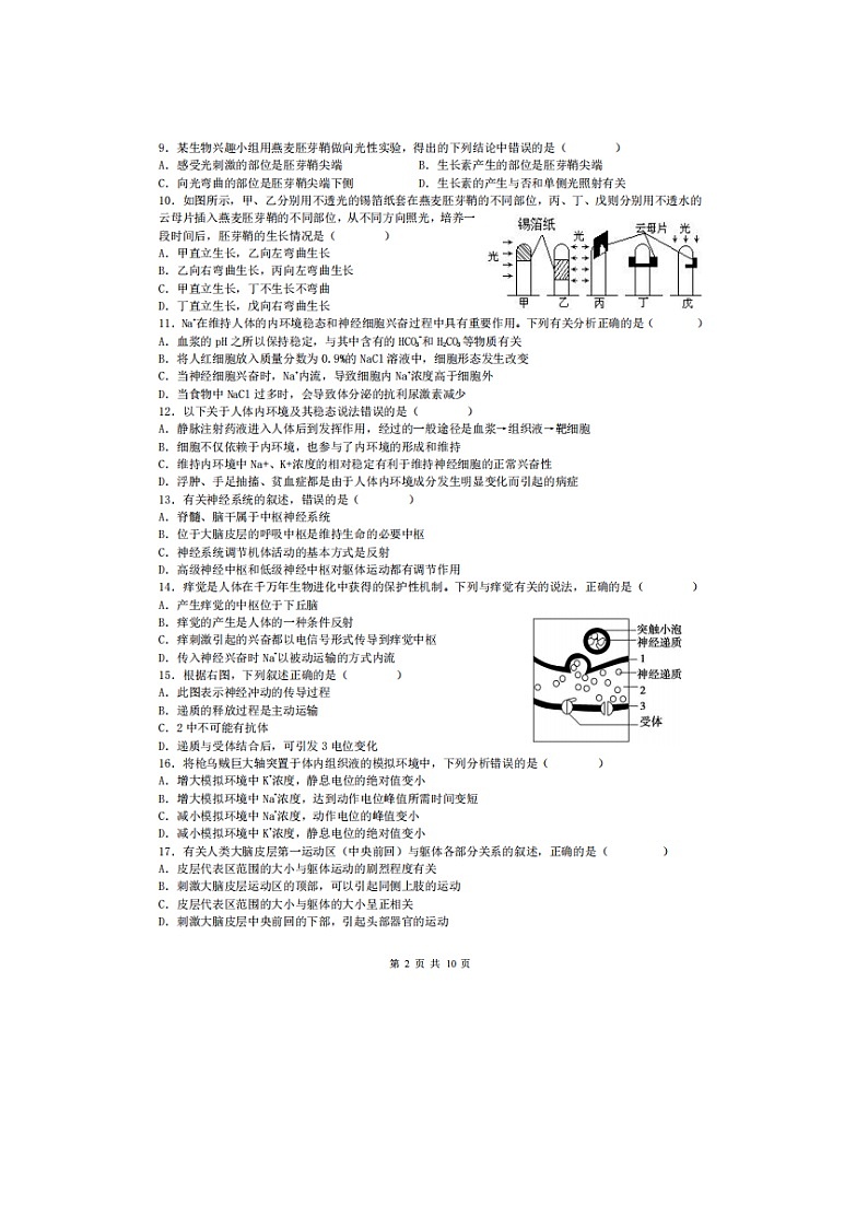 2023届黑龙江省实验中学高二上学期生物期中试题02
