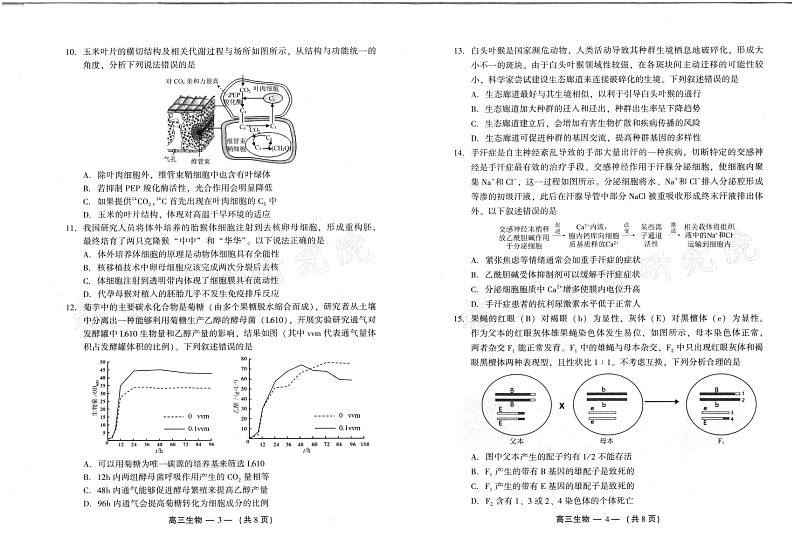 福建省福州市2023-2024学年高三下学期2月份质量检测生物03