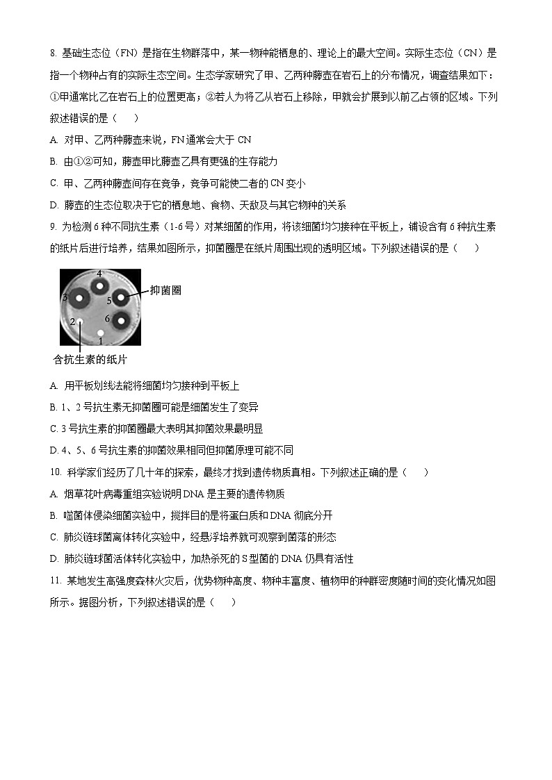 浙江省9+1高中联盟2023-2024学年高二下学期4月期中生物试题  Word版无答案第3页