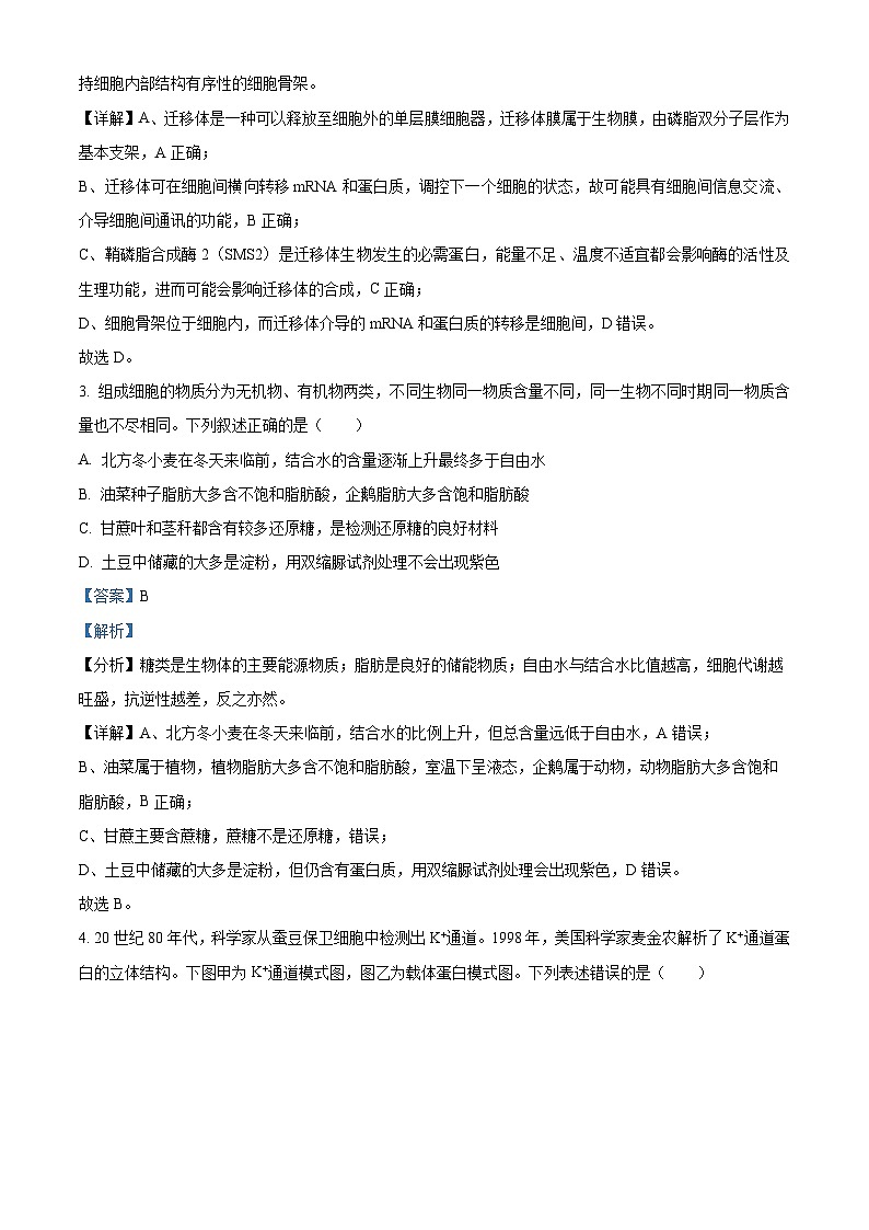 2024届重庆市九龙坡区渝西中学高三下学期模拟预测生物试题（原卷版+解析版）02