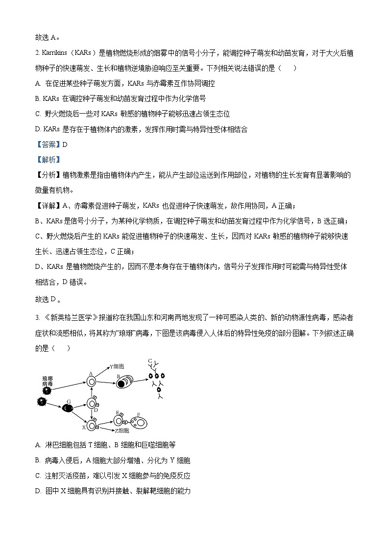 安徽省联考2023-2024学年高二下学期4月月考生物试题（原卷版+解析版）02