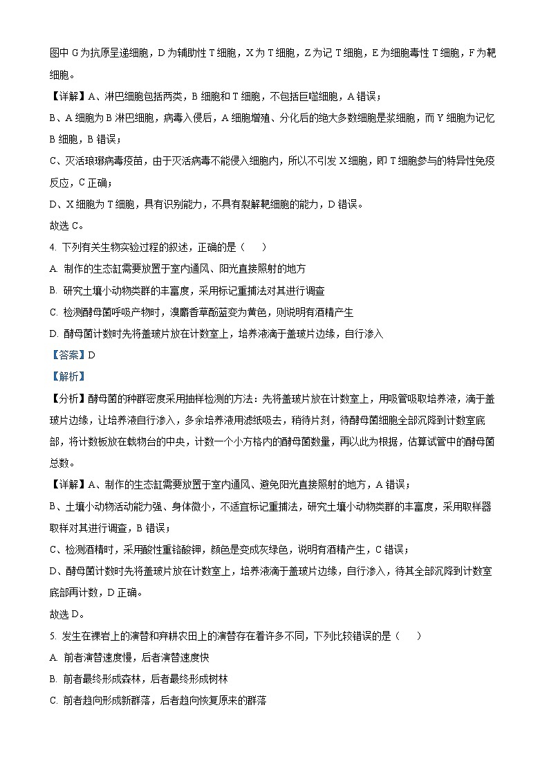 安徽省桐城中学2023-2024学年高二下学期4月联考生物试卷（解析版）第3页