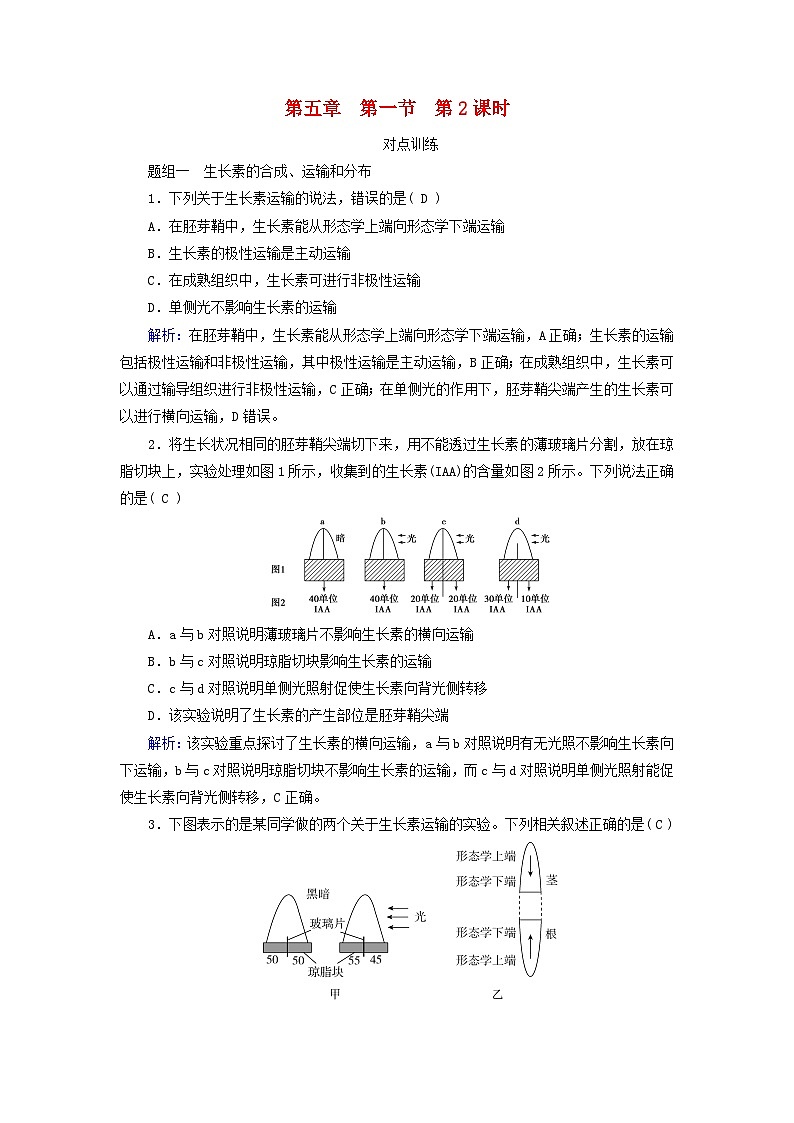 2025版新教材高中生物第5章植物生命活动的调节第1节植物生长素第2课时生长素的合成运输分布和生理作用提能作业（附解析新人教版选择性必修1）第1页