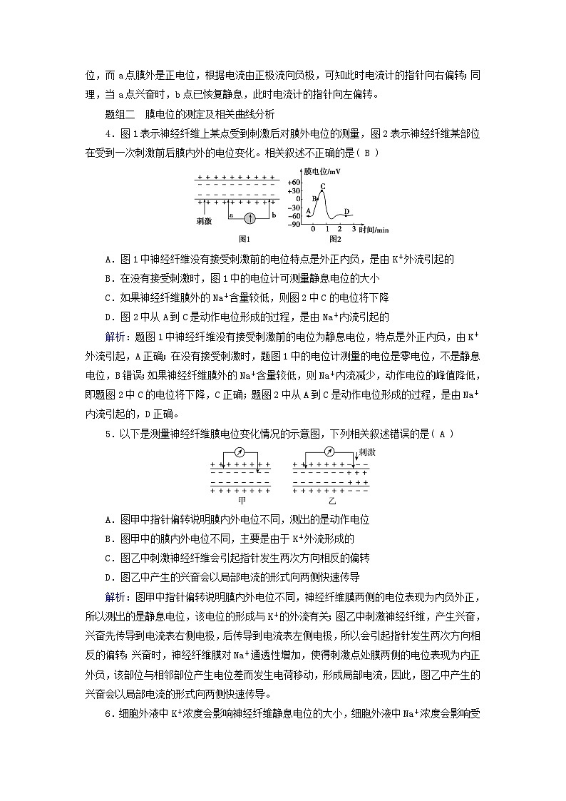 2025版新教材高中生物第2章神经调节第3节神经冲动的产生和传导第1课时兴奋在神经纤维上的传导提能作业（附解析新人教版选择性必修1）第2页