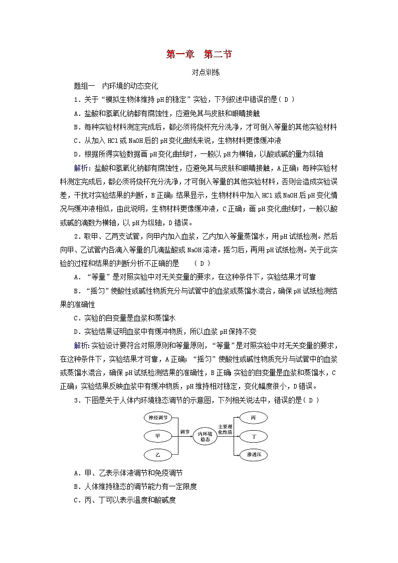 2025版新教材高中生物第1章人体的内环境与稳态第2节内环境的稳态提能作业（附解析新人教版选择性必修1）第1页