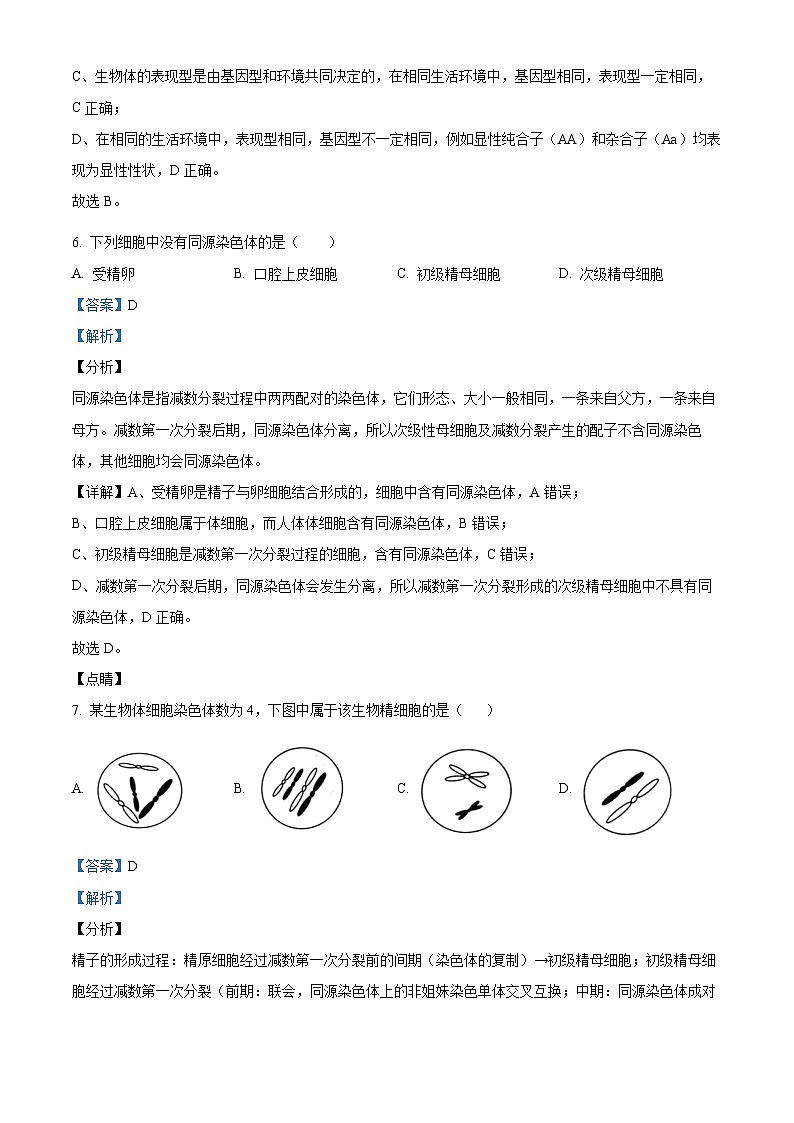 北京宏志中学2023-2024学年高一下学期期中考试生物试题（解析版）第3页