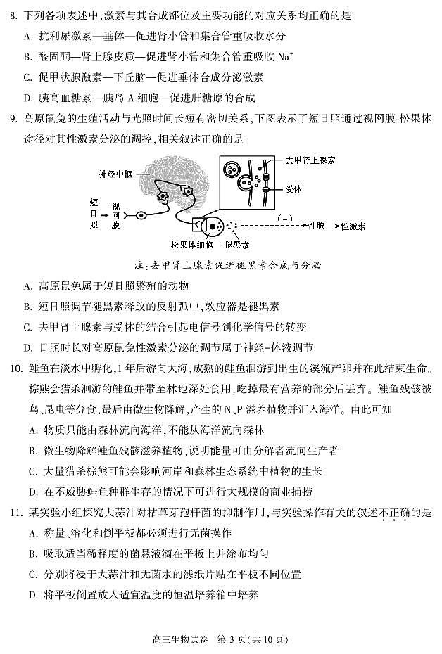 2023届北京市顺义区高三上学期期末生物试卷及答案03