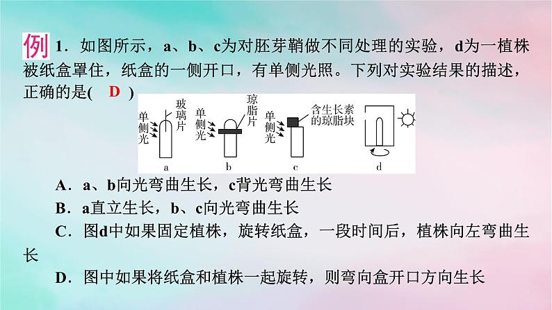 2025版新教材高中生物第5章植物生命活动的调节微专题3胚芽鞘生长情况分析和生长素相关的实验设计课件新人教版选择性必修106