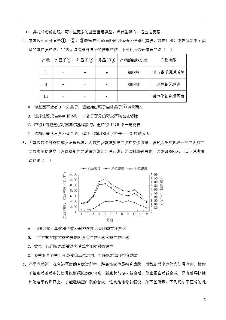 2024年高考押题预测卷—生物（浙江卷02）（考试版）02