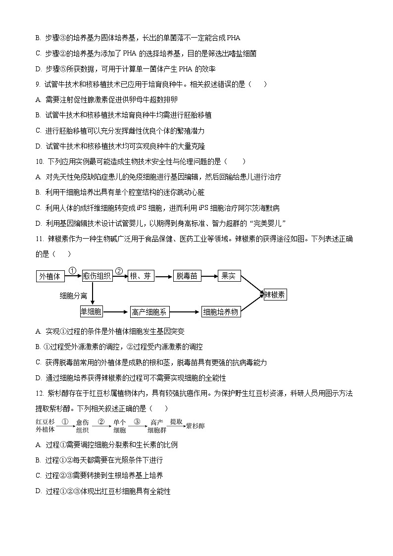 北京市清华附中2023-2024学年高二下学期期中生物试题（原卷版）第3页