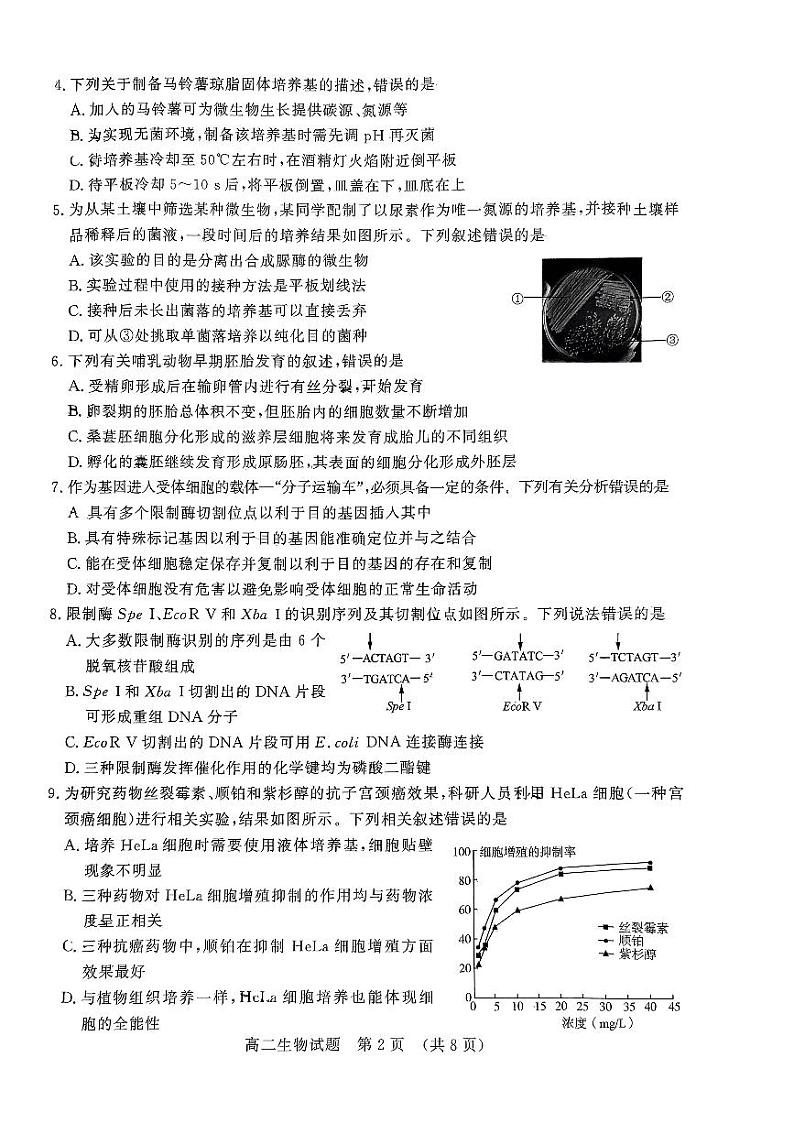 2024年山东省济南市高二下学期期中生物试卷02