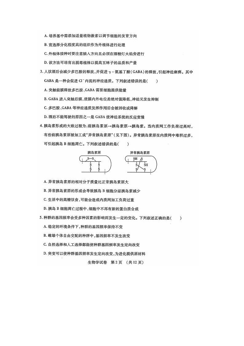 2024届东北三省四市高三一模考试生物试题及答案第2页