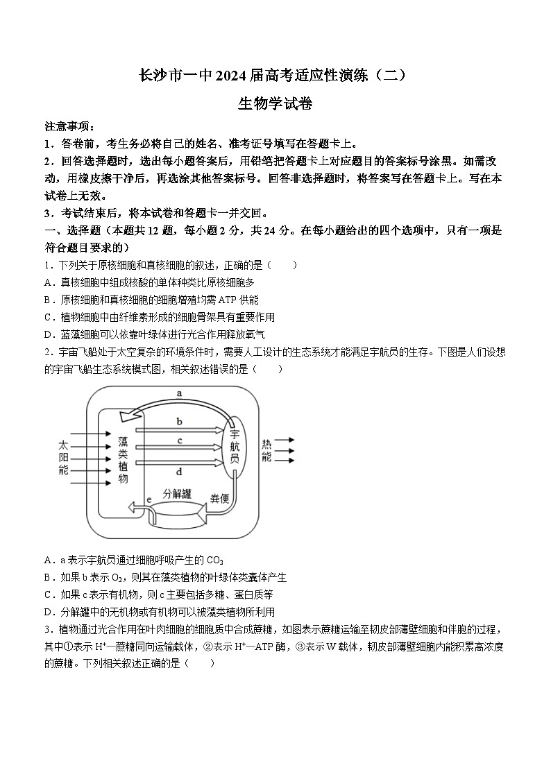 2024长沙一中高三下学期二模生物试题含解析第1页