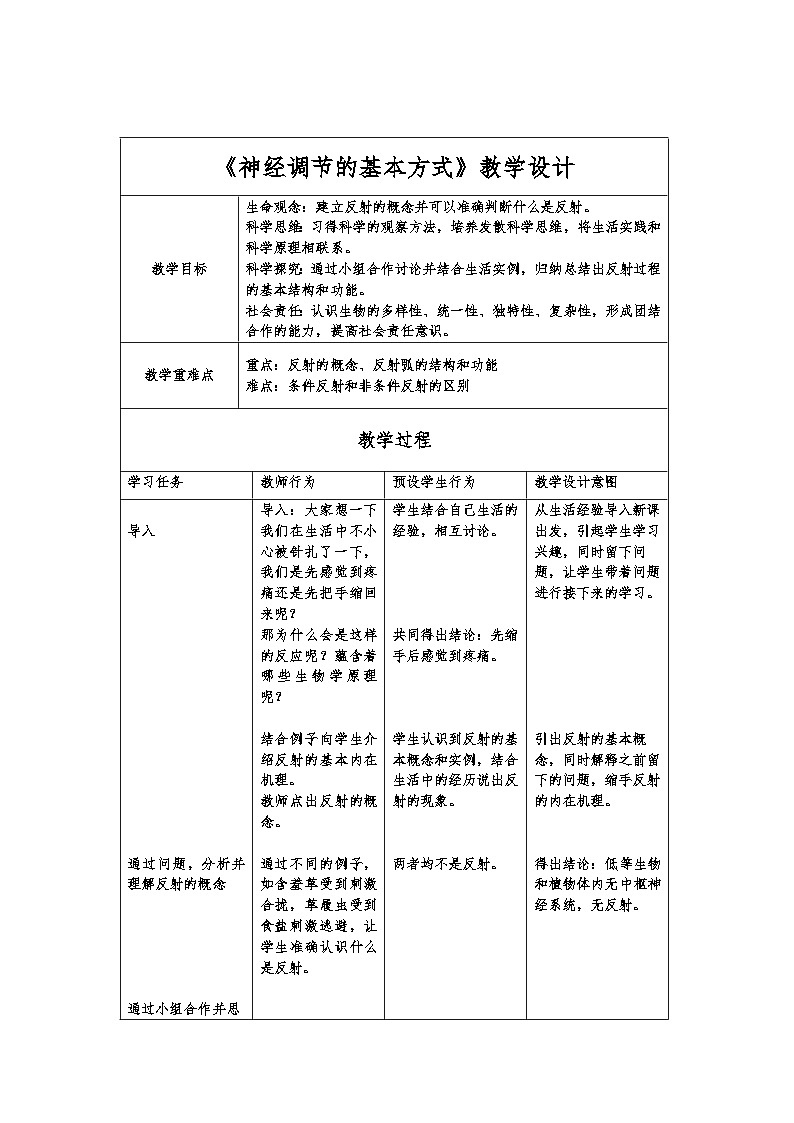神经调节的基本方式教学设计第1页