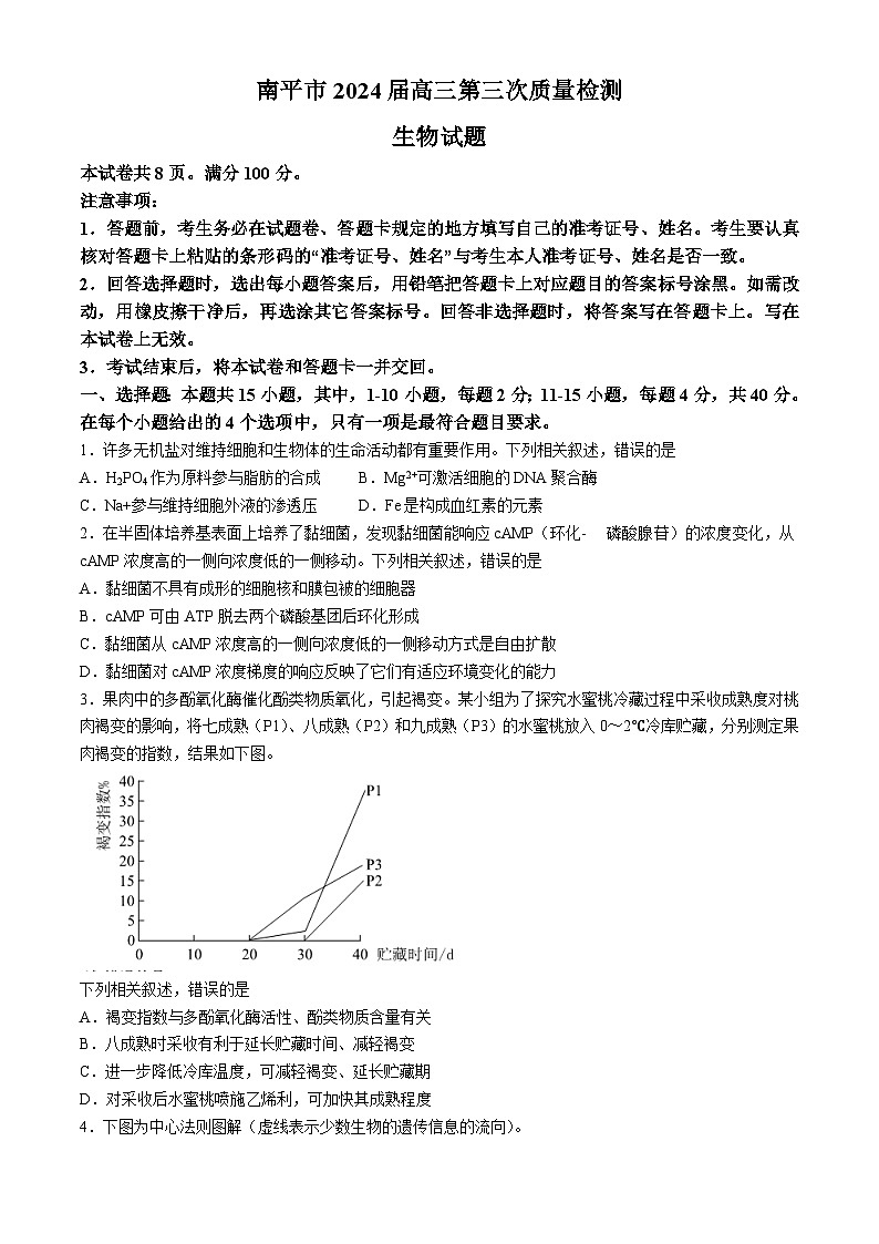 2024届福建省南平市高三第三次质量检测生物试题01