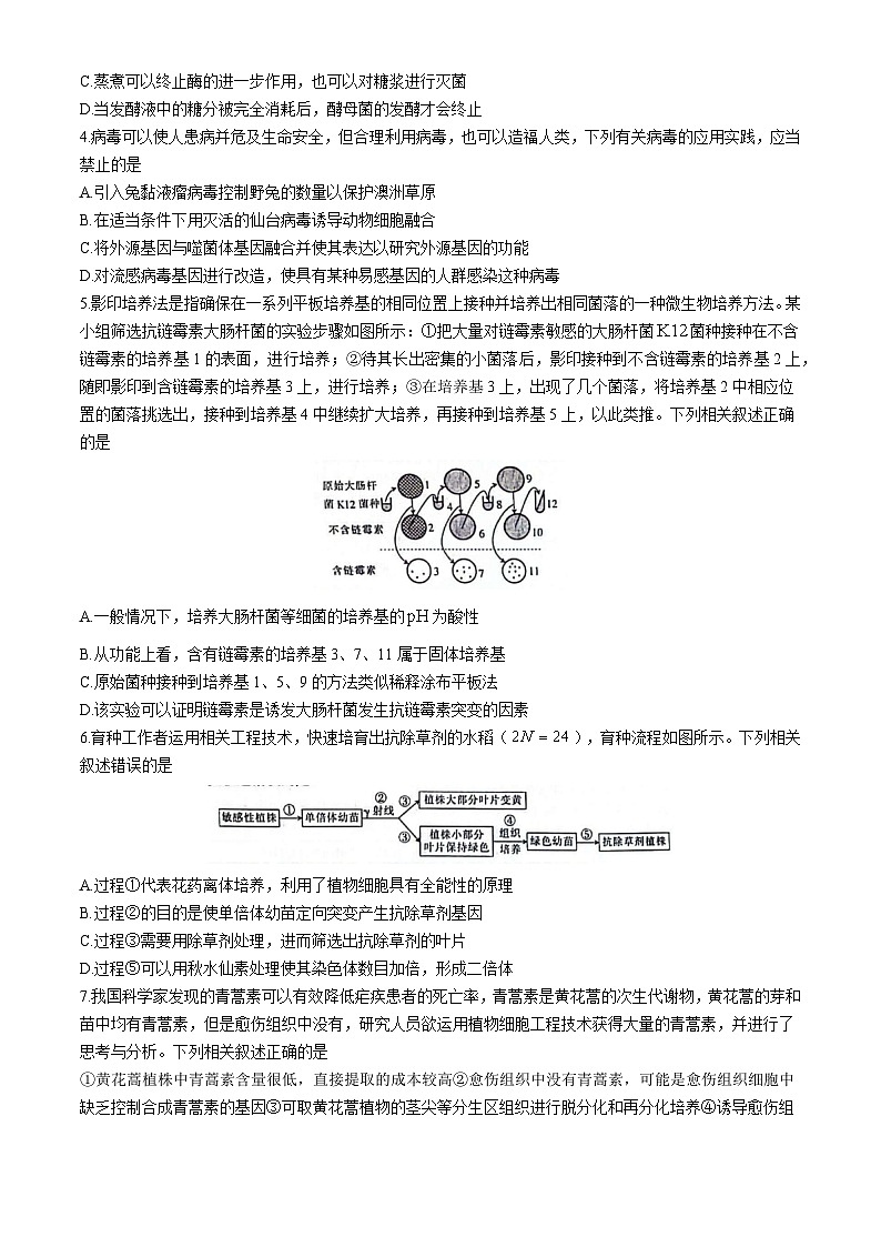 辽宁省县级重点高中协作体2023-2024学年高二下学期期中考试生物试卷(无答案)第2页